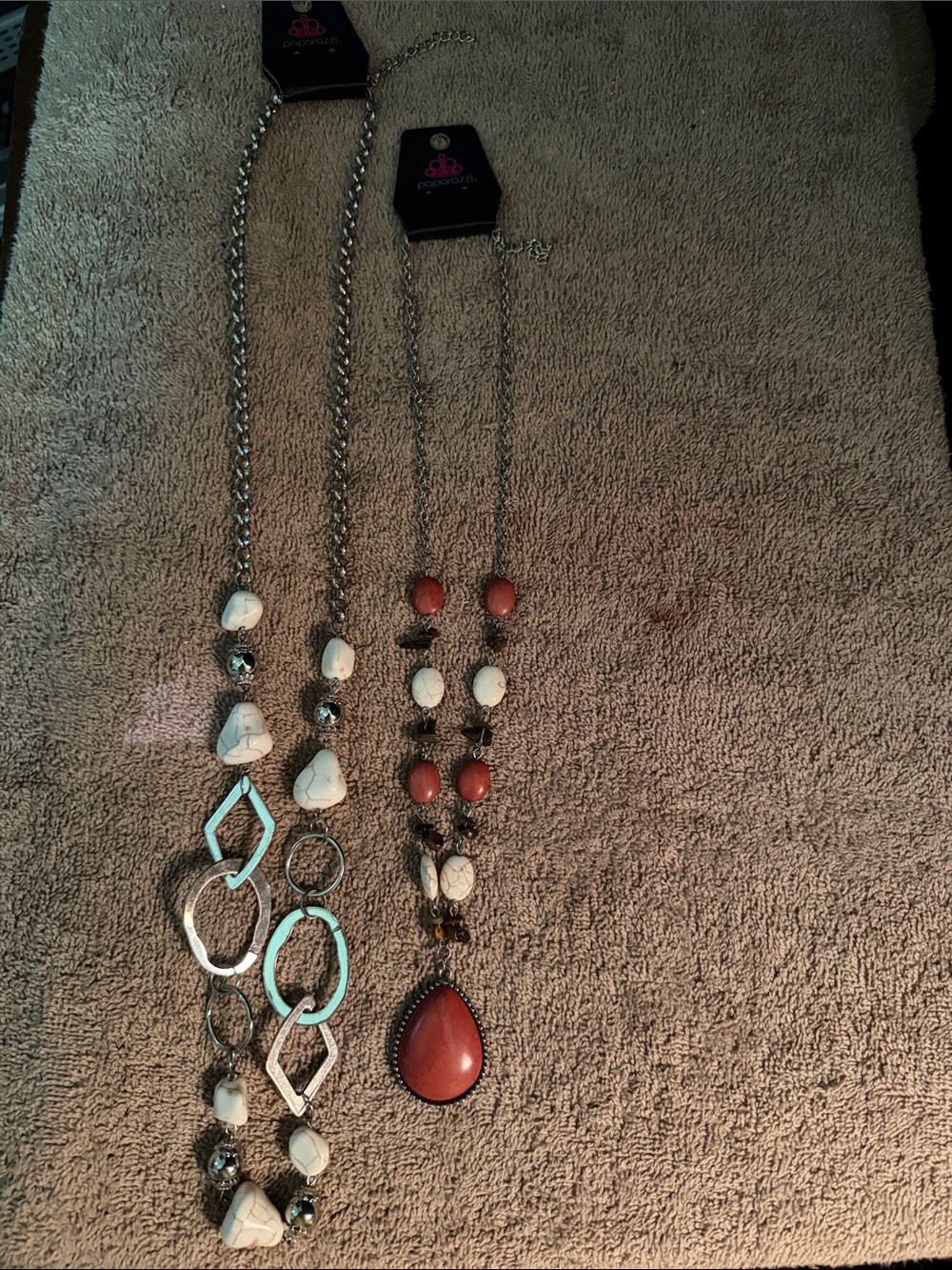 paparazzi Coral Teardrop and White Stone Pendant Necklace bundle
